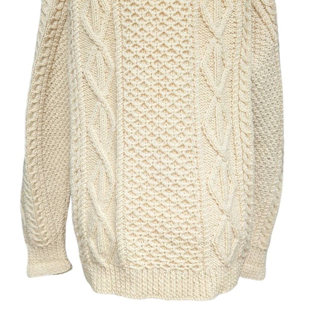 Fisherman Sweater Cardigan Off White Cream Heavy Cable Wood Buttons Unbranded - Picture 5 of 10